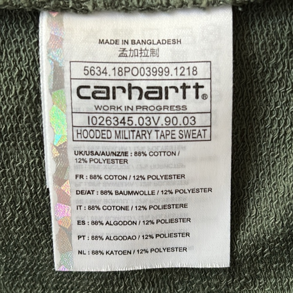 Carhartt WIP Loopback Cotton Blend Jersey Hoodie Amy Green Size Small - Picture 12 of 13